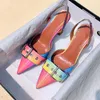 Sukienka Buty PZilae 2021 Moda Rainbow Fuckle Pasek Panie Pompy Sexy Spioste Toe High Heels Mules Party Rozmiar 41 42