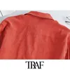 Traf Women Fashion met zakken losse corduroy jas jas vintage lange mouw button-up vrouwelijke bovenkleding chic tops 210415