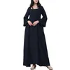 Dorywczo sukienki 2021 Eleganckie Retro Kobiety Z Długim Rękawem O Neck Solid Color Duża Dresy Linen Plus Sumping