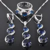 Boucles d'oreilles collier 2021 pierres bleues couleur argent ensembles de bijoux pour femmes mariage zircone Bracelet pendentif anneau QS0136