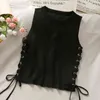 Noggrann maskin Kort dragkedja Lace Ärmlös Stickad Vest Kvinnors Slim och Slim Navel Round Neck Nisch Top 210507