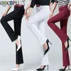 Femmes taille haute Slim élastique Flare Jeans coréen maigre vêtements de travail dames cloche bas pantalon maman grande taille Denim pantalon 210629