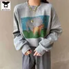 Kvinnors Casual Sweatshirt Bomull Koreansk stil Trevlig Lazy Loose Cartoon Comic Print Wild Långärmad Kvinnlig Top Shirt 210526