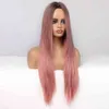 ALAN EATON Long Wavy Synthetic Ombre Black Pink Wigs for Women Cosplay Natural Middle Part Hair Wig High Temperature Fiber