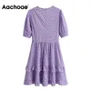 Polka Dot Print Elegant Summer V Neck Casual Mini Short Sleeve Beach Ruffles Dress Vestido De Mulher 210413