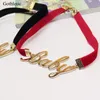 Gothletic Black/Red Velvet Choker Guldfärg Big Baby Metal Letter Charm Collar Necklace For Women Fashion Jewelry 2021 Chokers