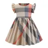 2021 Sommar Ny Ankomst Plaid Barnkläder Fashion Girl Dress Bomull Kortärmad Princess Kids Casual Clothing 2-6 År Q0716