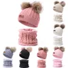 Hatt halsduk uppsättning pompom tecknad spädbarn baby flicka pojke vinter för barn varma stickade barn pojkar tjejer beanie cap