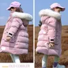 Old Cobbler Thick warm Down Coat Girl Kids Clothing Bodysuit Outwear Real fur collar White duck