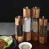Moedor cilíndrico da acácia, moinho de pimenta transparente, núcleo de cerâmica de moagem de sal, garrafa de tempero multifuncional ferramentas de cozinha 210611
