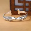 Bangle requintada peixe fofo jóias de cor prata pisces duplo estilo étnico retrô não pulseiras alérgicas não alérgicas