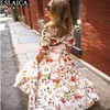 women dress 3/4 sleeve floral print big swing casual fashion evening party club plus size sexy 210515