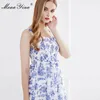 Moda Designer Dress Summer Women Spaghetti Strap Floral Print Elegant Midi 210524