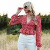 Smanny Rouge Floral Skinny Skinny Floral Shirring Pull Casual Pullover Blouse Femme 210524