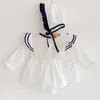 Spring Autumn Infant Baby Girls Fly Sleeve Rompers And Hat Clothing Kids Girl Long Clothes 210429