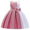 Eleganckie Dziewczyny Bow Koronki Puff Księżniczka Dress Girl Wedding Birthday Party Dress Suknia Ball Dress Dla Dzieci Scena Pokaż Kostiumy Q0716