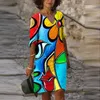 플러스 사이즈 드레스 패션 플로럴 프린트 아프리카 드레스 여자 여름 v- 넥 반 소매 암컷 litera 빈티지 느슨한 멍청이 215o