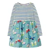 Striped Baby Girl Dress Butterfly Barn One-Piece Klänningar Höstflickor Kläder Barn Blus Outfits 100% Bomull Patchwork 1-10 210413