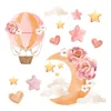 Adesivos de Parede Flor Lua Estrelas para Kids Room Girls Decoração de desenhos animados Balão de ar PVC Decalques Home Decor DIY