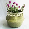 Handmade Dirty Clothes Storage Container Natural Seaweed Folding Wicker Basket Woven Laundry Bag Garden Decor Flower Pot 210609