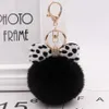 8CM Leopard Print Pompom Keychain Fluffy Faux Rabbit Fur Ball Women Handbag Pendants Car Key Ring Crystal Bow Key Chains Jewelry G1019