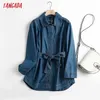 Tangada Höst Kvinnor Högkvalitativ Denim Jacket Coat med Slash Långärmad Lös 4c143 211014