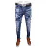 Mode Streetwear Hommes Jeans Bleu Couleur Élastique Slim Fit Déchiré Coton Denim Pantalon Homme Peint Designer Hip Hop Long Pantalon