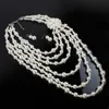 Eleganta smycken Multi Layer Rhinestone White Imitation Pearls Pendants Bib Pearl Earrigs Necklace Set For Women Brudörhängen