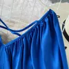 Vestido de mujer con cuello en V grande Moda coreana suelta delgada color puro manga de hojaldre color sólido elegante vestidos h297 210527