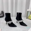 Diamond Buckle Sexy Fashion Boots for Women Point Toe Party for Women High Fin Heels Shoes Designer Shoes Luxury