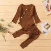 Bébé vêtements ensemble couleur unie rayure Pit à manches longues pantalon garçons filles coton pyjamas enfants costume YL586