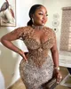 Plus Size Arabic Aso Ebi Luxurious Lace Sexy Prom Dresses Beaded Crystals Sheer Neck Evening Formal Party Second Reception Gowns Dress ZJ327