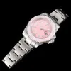 APK007 2813 Automatische beweging Roze wijzerplaat Sport Mechanische dames Horloges Roestvrij staal241B