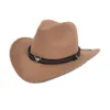 Wide Brim Western Cowboy Hat Men Women Wool Felt Fedora Hats Leather Ribbon Bull Head Band Panama Cap2993811