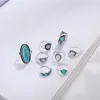 S2251 Fashion Jewelry Ethnic Style Ring Retro Turquoise Carved Geometric Rings Set 8pcs/set