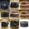 VNOX 4PCS / SET BRAIDED WRAP pulseiras de couro para homens Vintage Video Tree Leme Charme Grânulos de madeira étnica tribal pulseiras tribais