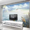 Wallpapers PVC Self-Adhesive Wallpaper 3D Lake Reed Blue Sky And White Cloud Scenery Mural Living Room TV Sofa Background Wall Stickers