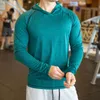 Verde outono ginásio respirável masculino casual manga comprida tops finos camisetas elásticas esportes fitness secagem rápida camiseta com capuz