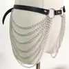 Black Leather Chain Belt Goth Sexy Body Belly Chains Skirt Punk Style Strap Waist Thigh Harness Dance Jewelry