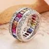 Lyx 925 Silver Engagement Bröllop Band Ring Finger Multicolor Sapphire Ruby Peridot Kunzite Topaz Ädelsten Ringar för Kvinnor Smycken