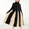 [EAM] Women Contrast Color Black Long Dress Turtleneck Long Sleeve Loose Fit Fashion Autumn Winter 1DD215301 21512