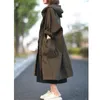 Höstkonst Stil Kvinnor Singelbröst Hooded Long Coat Big Pocket Loose Casual Solid Trench Coats Storlek S30 210512