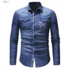 Spring Autumn High Quality Denim Shirt Men Casual Long Sleeve Fit Slim Personality Pocket Black Blue plus size 3XL C1215