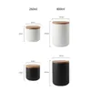 1pc 260ML 800ML Ceramic Storage Jars Wooden Lids Coffee Sugar Canisters Kitchen Supplies Container Tea Pot Grain Organizer