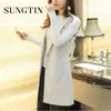 Sungtin Clássico Mulheres Long Blazer Colete Elegante Escritório Senhora Casaco Feminino Waistcoat Causal Ternos Sem Mangas Plus Size 211006