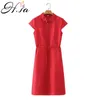 HSA verão mulheres vintage cor sólida vestidos de escritório de negócios elegante elegante slim bodycon vestido vermelho lápis vestidos 210716