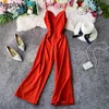 Korean Holiday Beach Style High Waist Hip Wide Leg Jumpsuits Sexy Strapless Off Shoulder Camis Playsuit Summer Bodysuit 210422