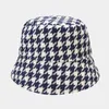 Ins Houndstooth padrão grosseiro pescador chapéu feminino grosso quente balde chapéu mulheres outono inverno casual bacia chapéu