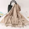 winter scarf solid thick women cashmere scarves neck head warm hijabs pashmina lady shawls and wraps bandana Tassel 220106