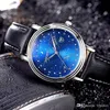 남성 고품질 별자리 시계 블루 스타 다이얼 가죽 스트랩 방수 시계 여성 브랜드 의류 쿼츠 별 손목 시계